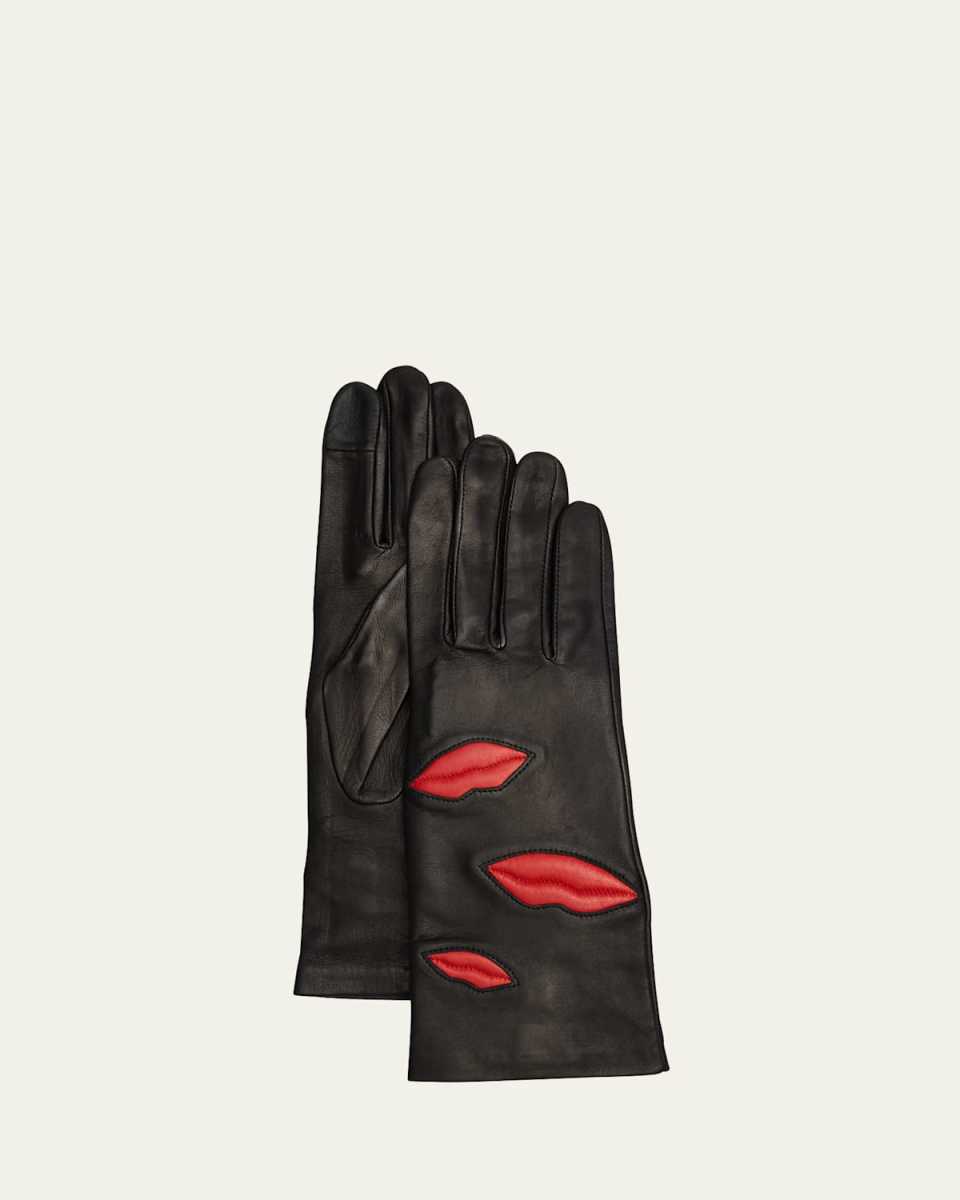 Lady Lip Patch Leather Gloves